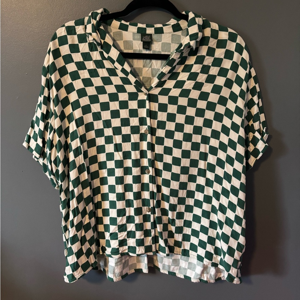 Wild Fable, Large, Green and white checkered button down top